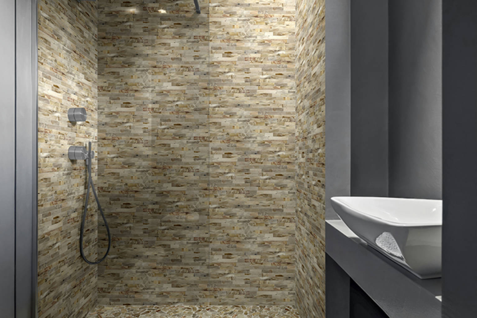 Fossil Wood Mini Opus Mix Beige Interlocking Mosaic | Garcia Imported Tile