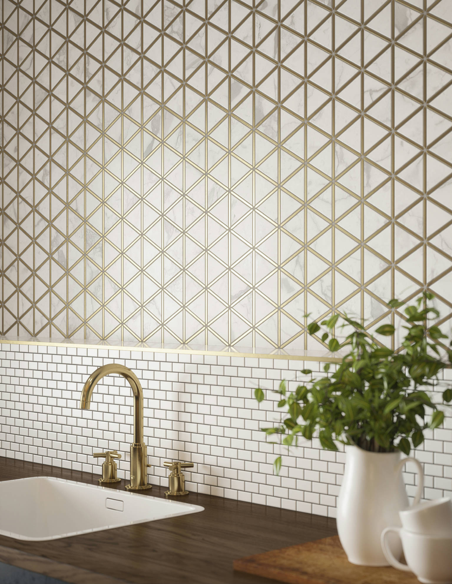 Gilded Triangles Mosaic, Creek Trail Mosaic | Garcia Imported Tile