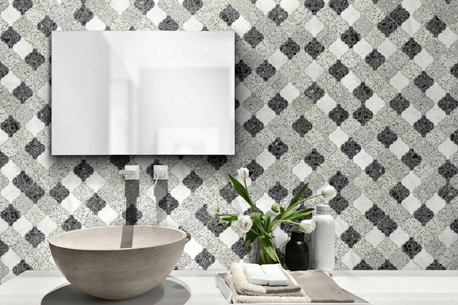 Lantern Terrazzo Marble White, Grey, Black Mix Mosaic | Garcia Imported Tile