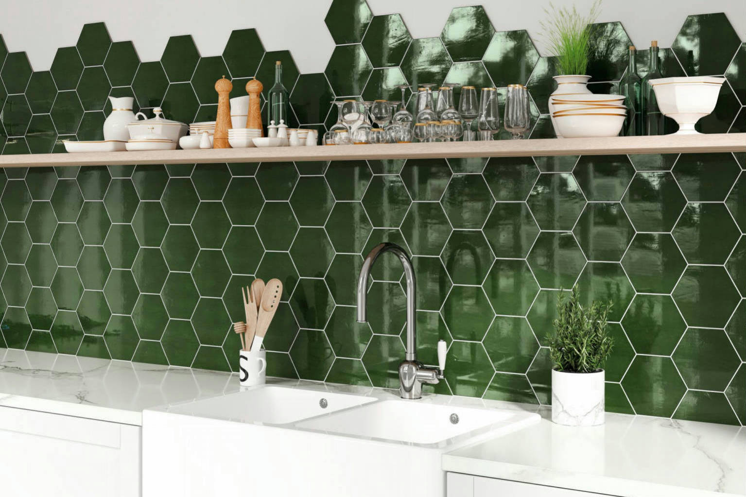 Ronda 5.5X6.3” Green Hexagon | Garcia Imported Tile