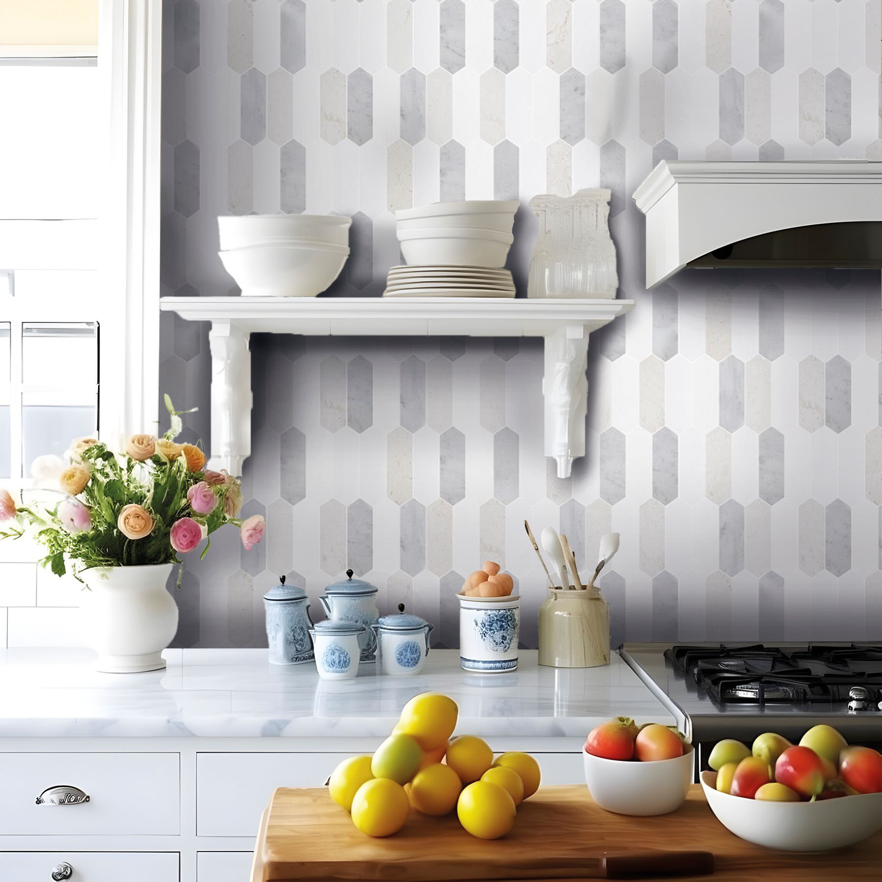 2"x6" Picket White Grey Beige Marble Mix | Garcia Imported Tile