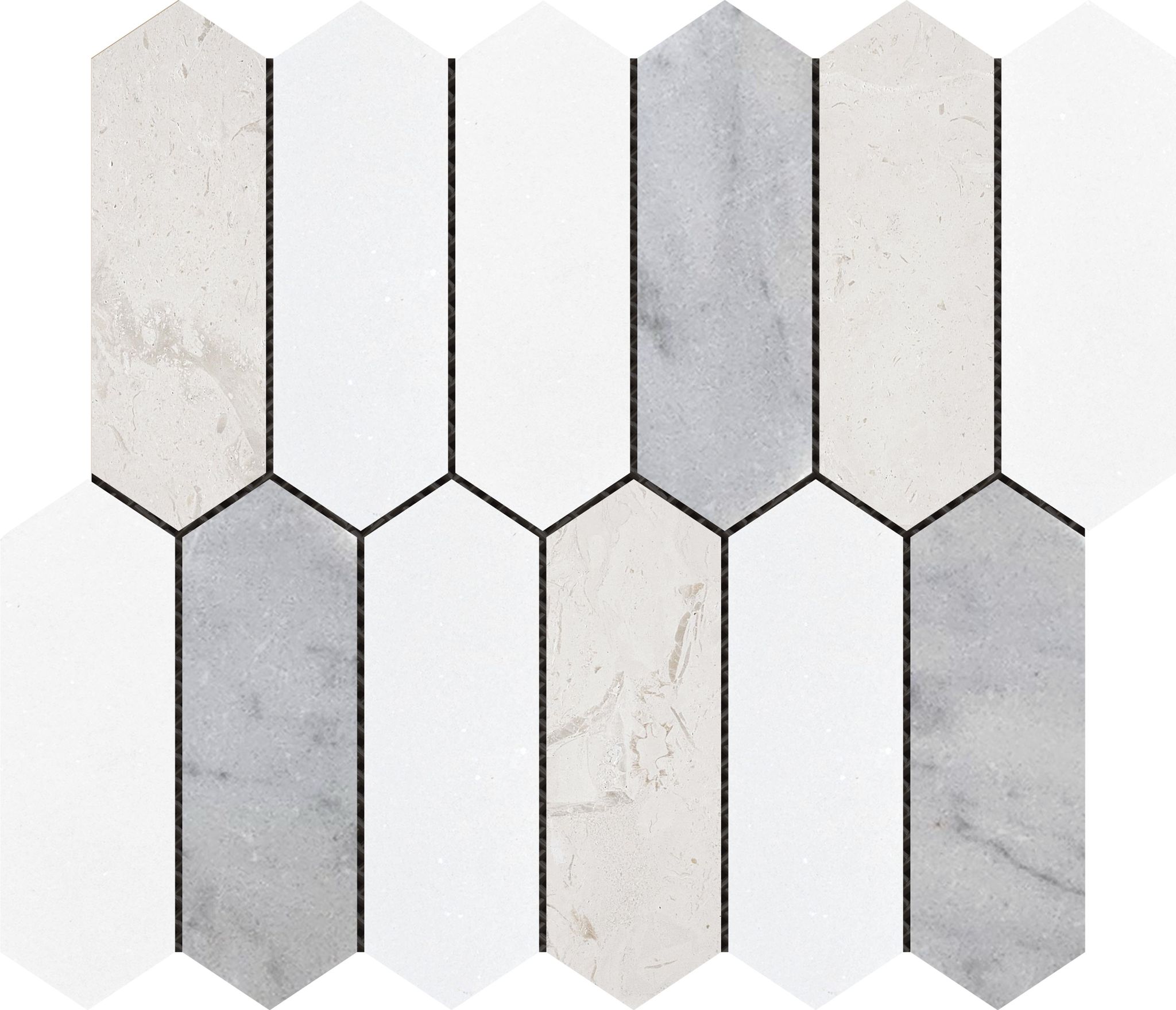 2"x6" Picket White Grey Beige Marble Mix | Garcia Imported Tile