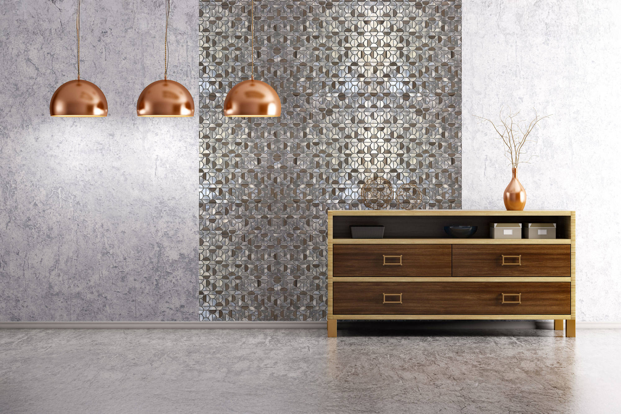 Aluminum & Marble Semi Circle Silver Brown 2 | Garcia Imported Tile