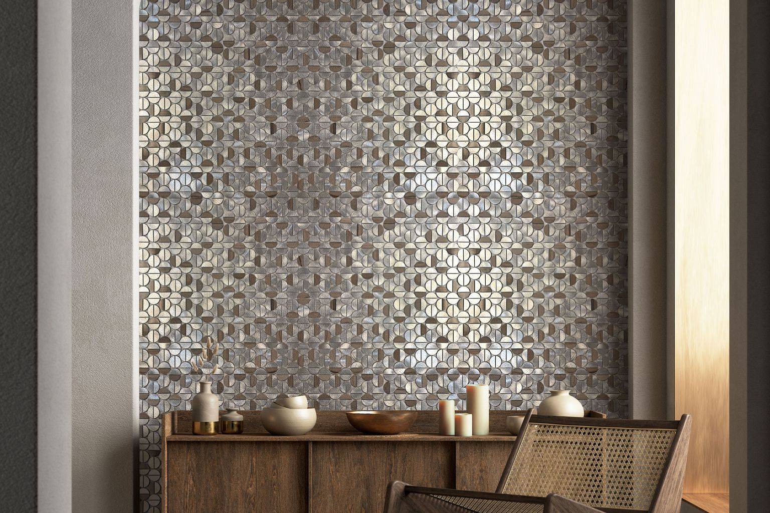 Aluminum & Marble Semi Circle Silver Brown | Garcia Imported Tile