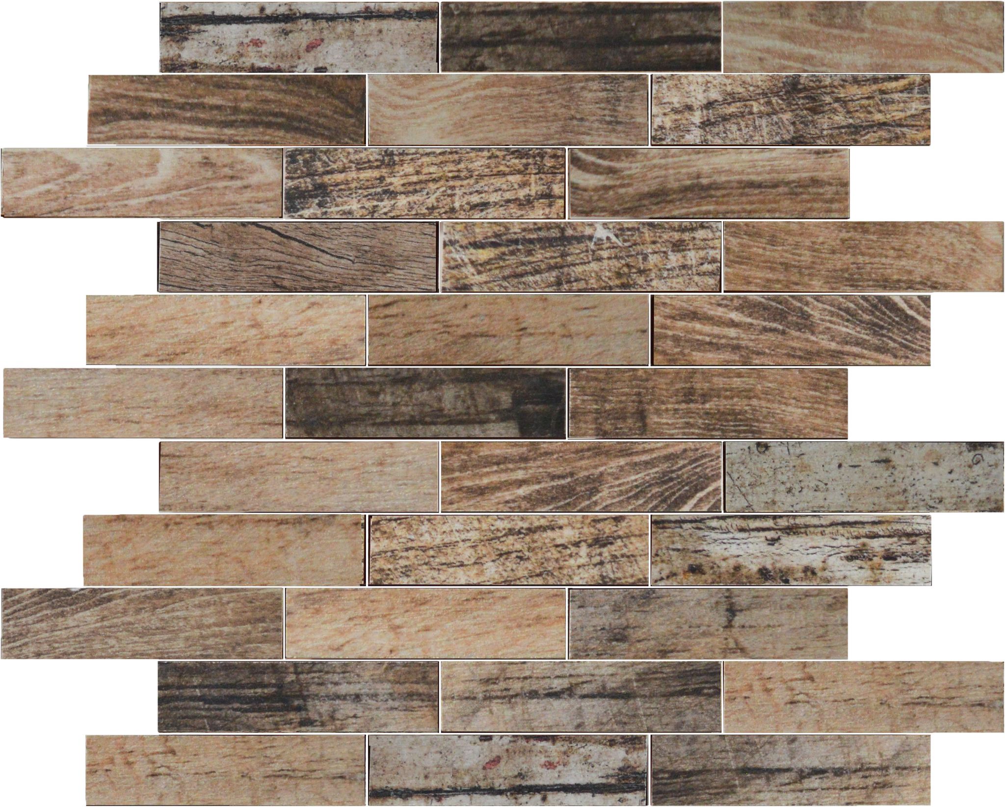 Beige Brown Mix Wood 1.1"x4" Glazed Ceramic Mosaic | Garcia Imported Tile