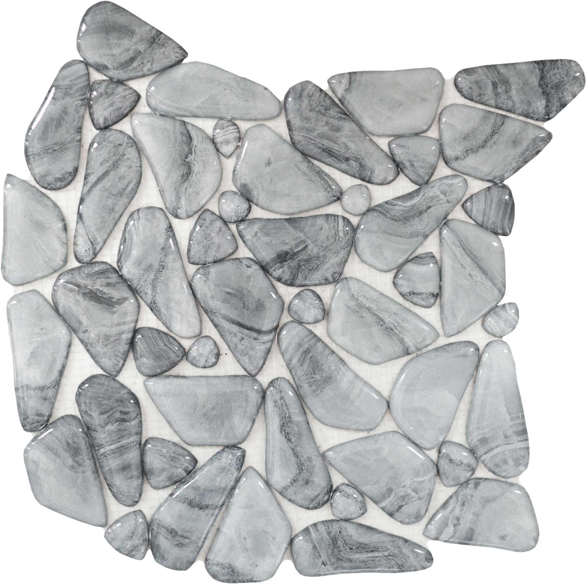 Glass Pebble Light Grey Marble Pattern Mix Mosaic 11.4"11.4" | Garcia Imported Tile