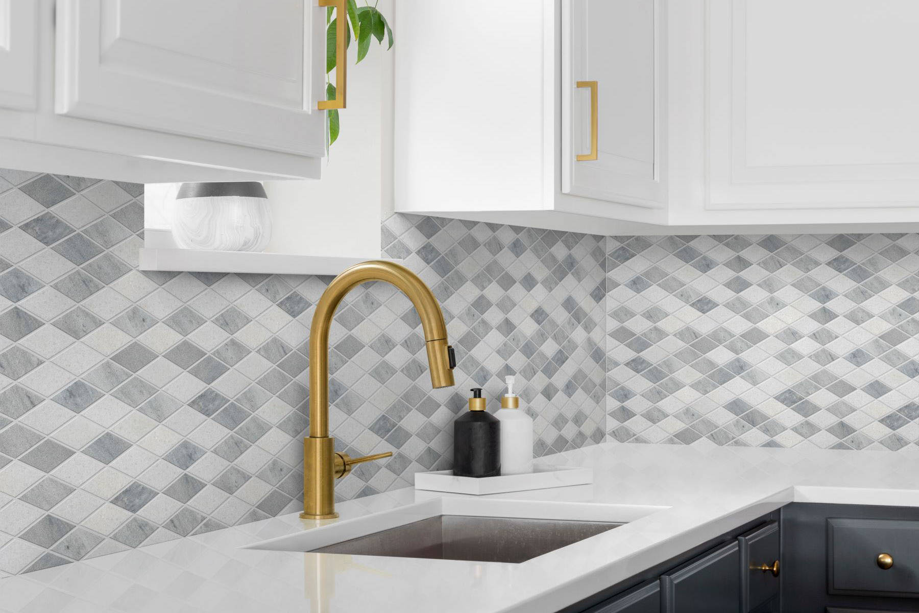 Grey White Multicolor Marble Diamond Honed Mosaic | Garcia Imported Tile