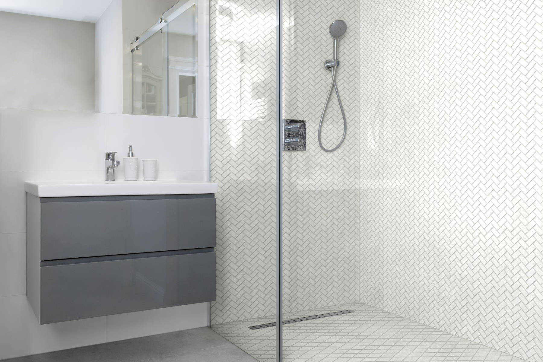 Herringbone Crystal + Crystal White  Marble Diamond | Garcia Imported Tile