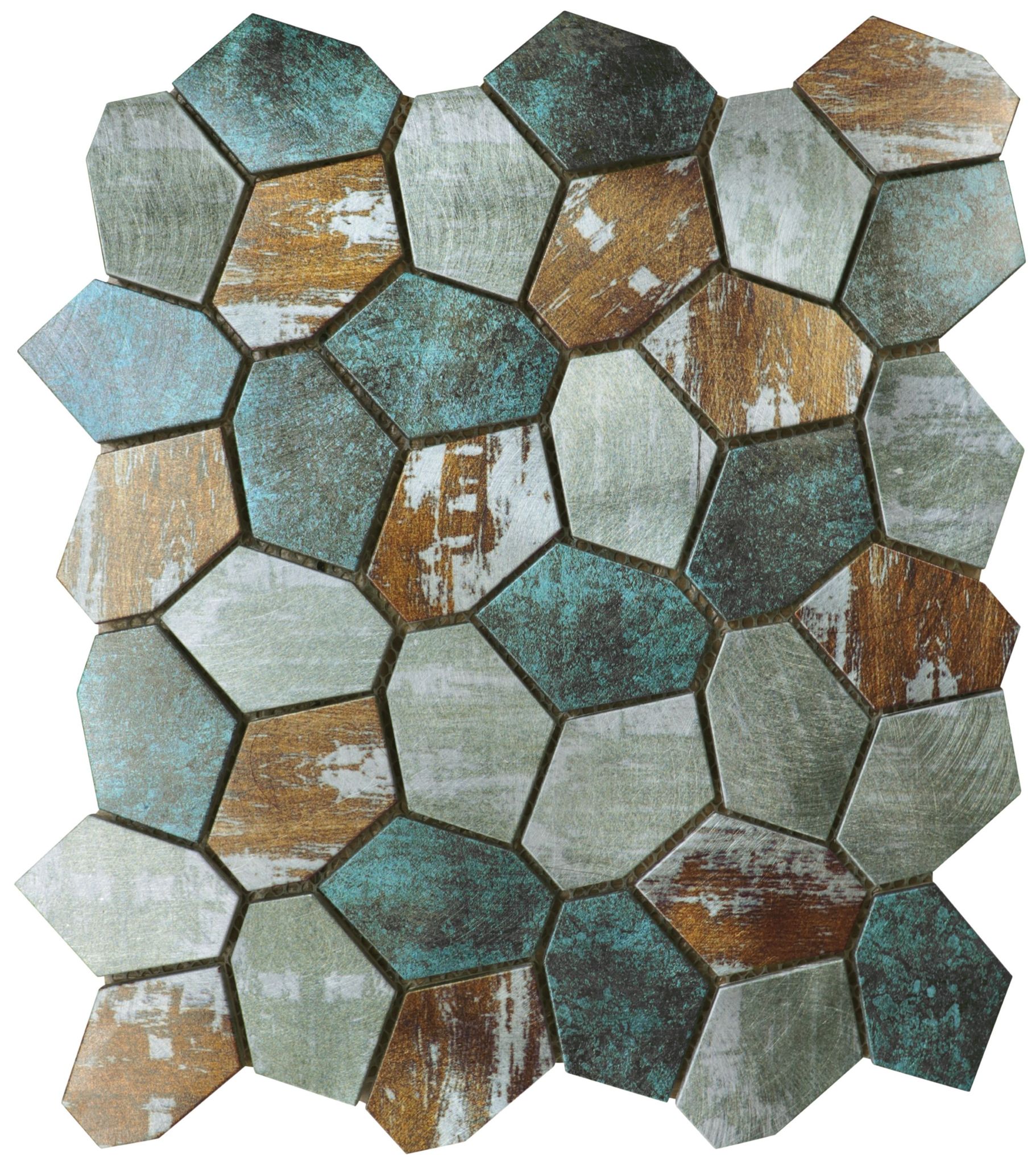 Hexagon Aluminum Mix Green Grey Beige 11.4"x12.2" | Garcia Imported Tile