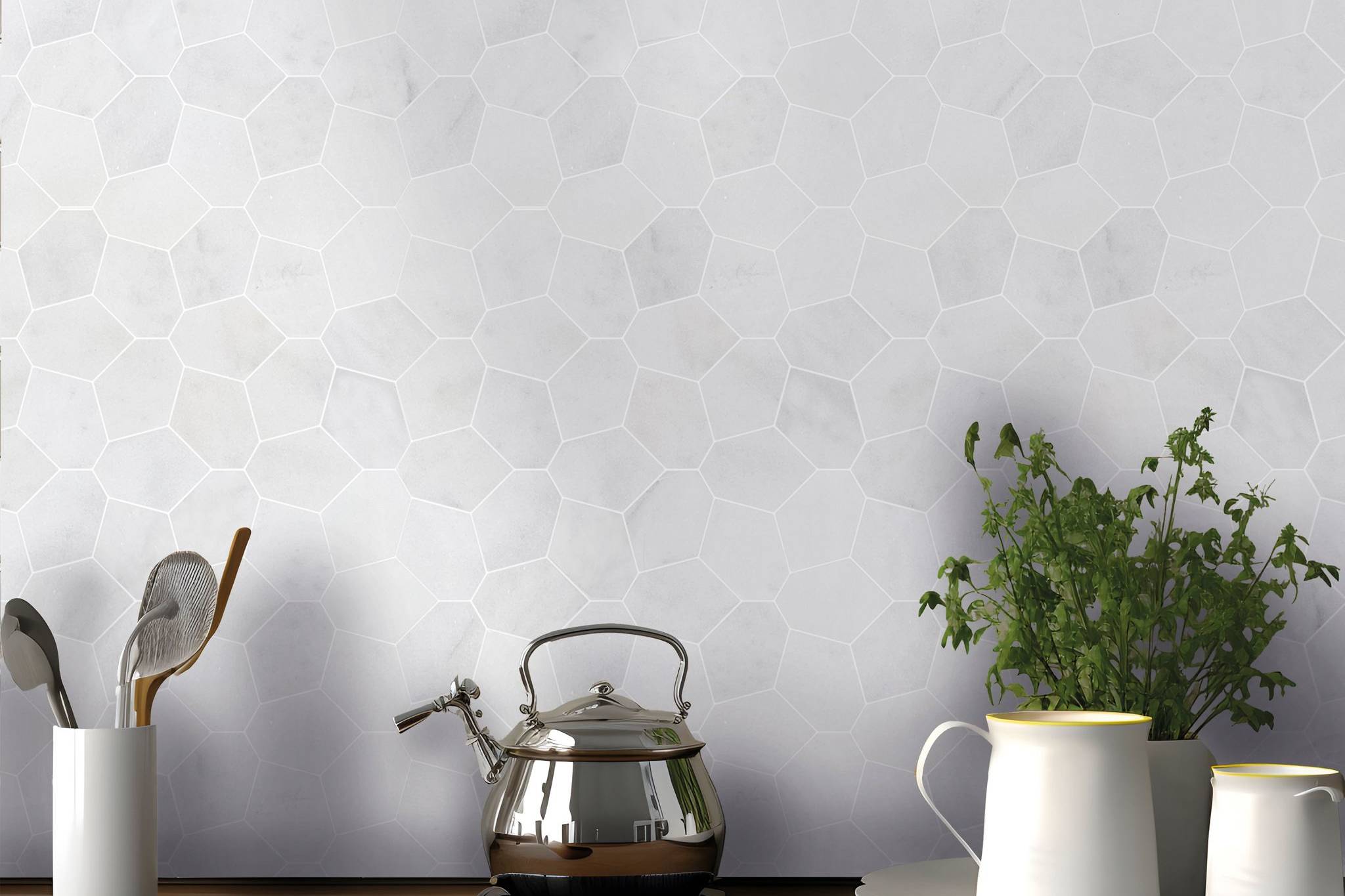 Irregular Hexagon White Grey Marble  | Garcia Imported Tile