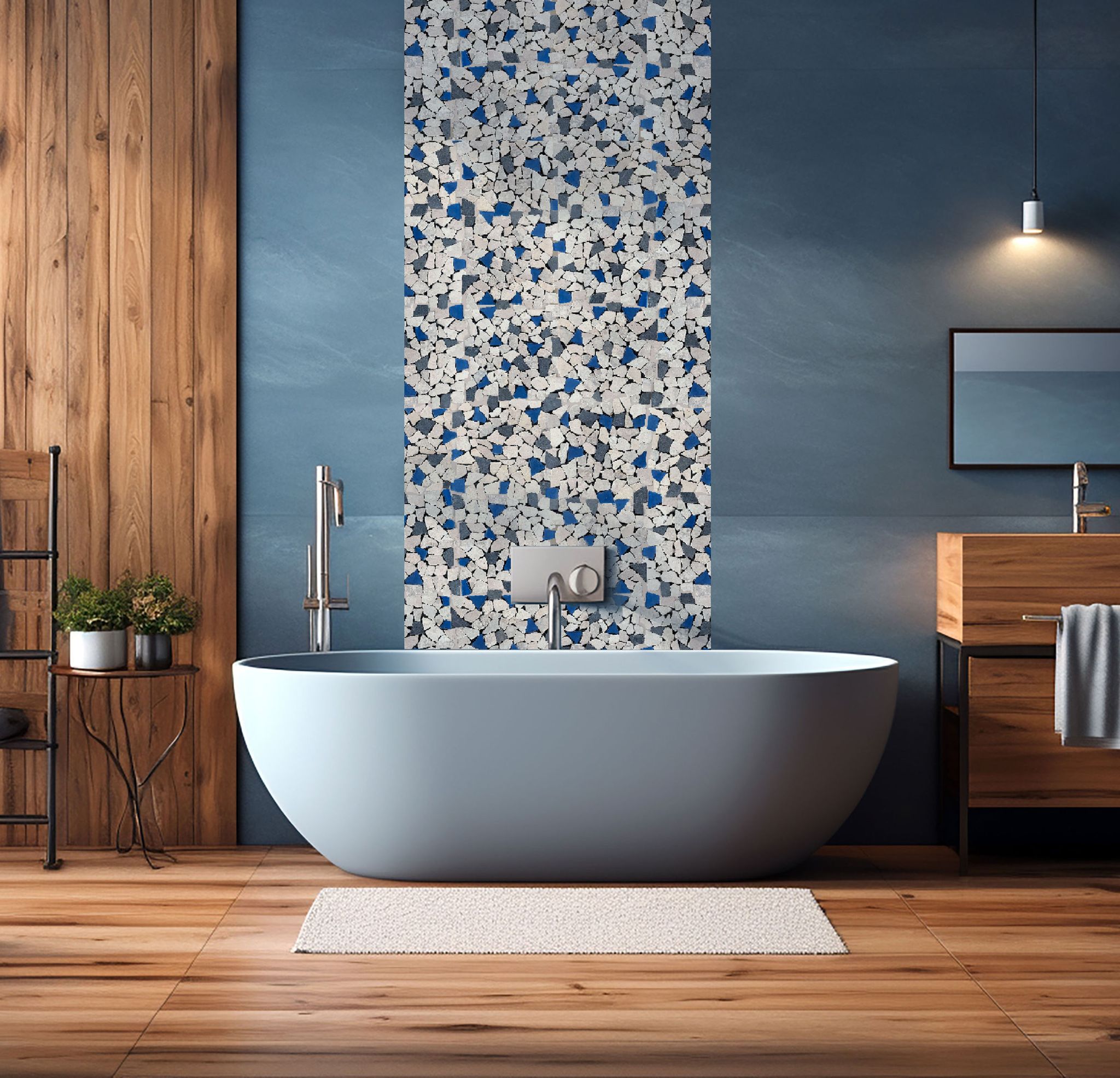 Mini Opus Beige Grey Marble Mix & Blue Glass | Garcia Imported Tile