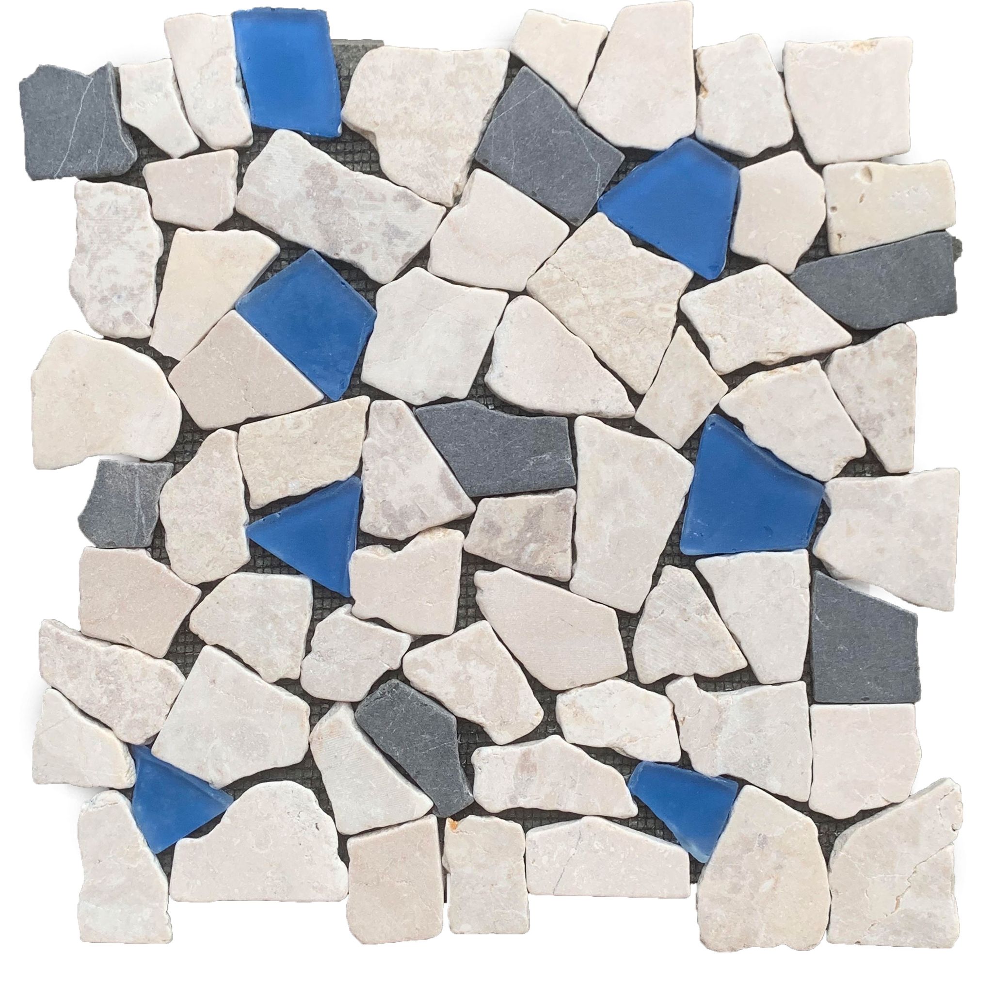 Mini Opus Beige Grey Marble Mix & Blue Glass | Garcia Imported Tile