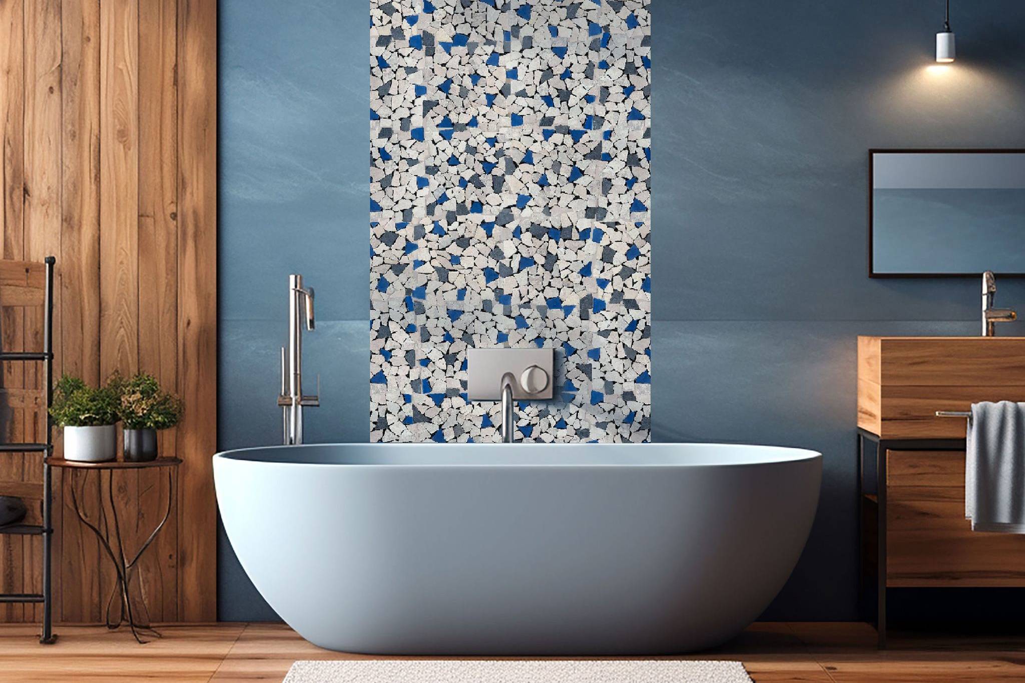 Mini Opus Beige Grey Marble Mix & Blue Glass | Garcia Imported Tile