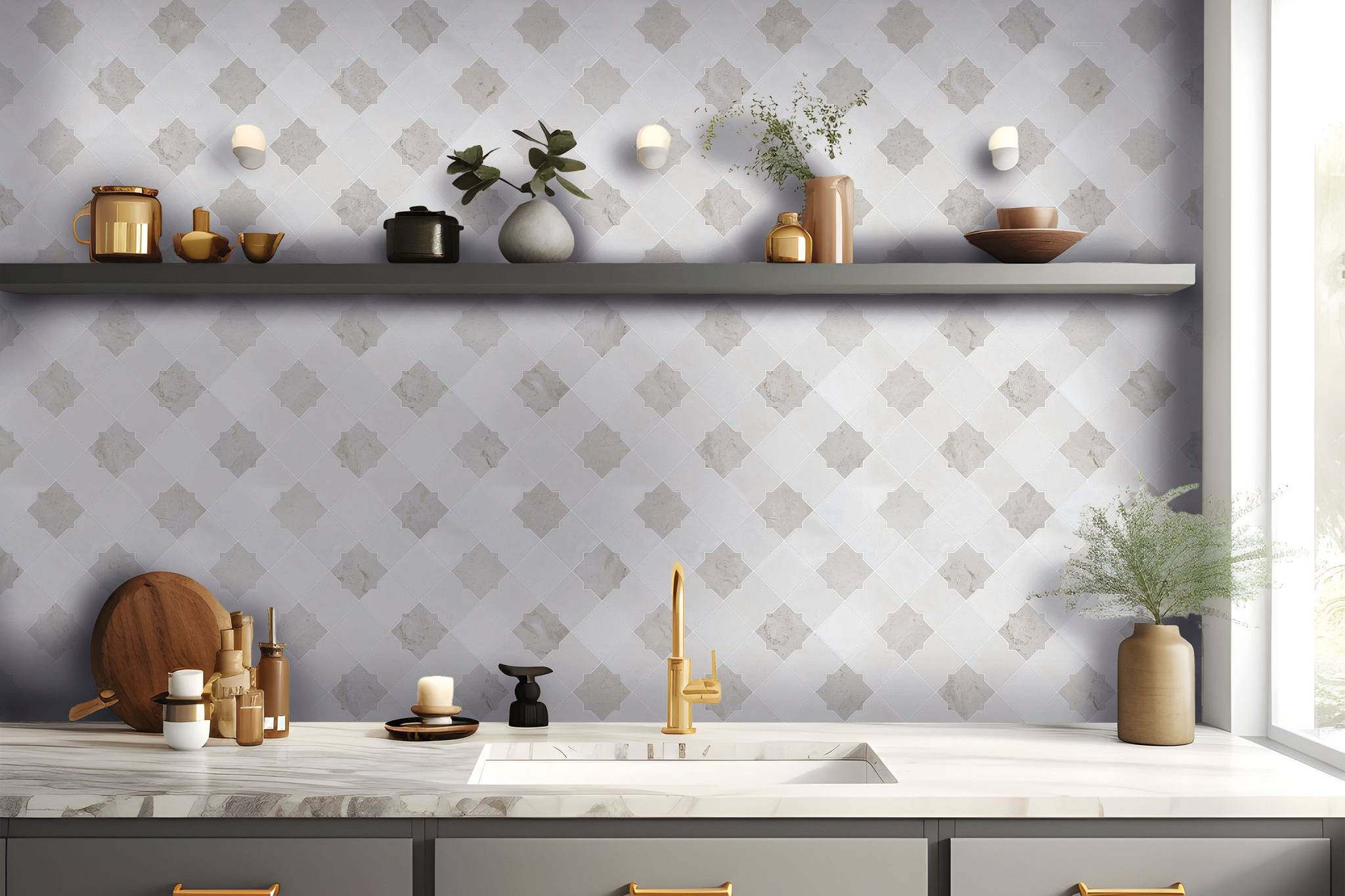 Star & Square White & Beige Mix Marble | Garcia Imported Tile