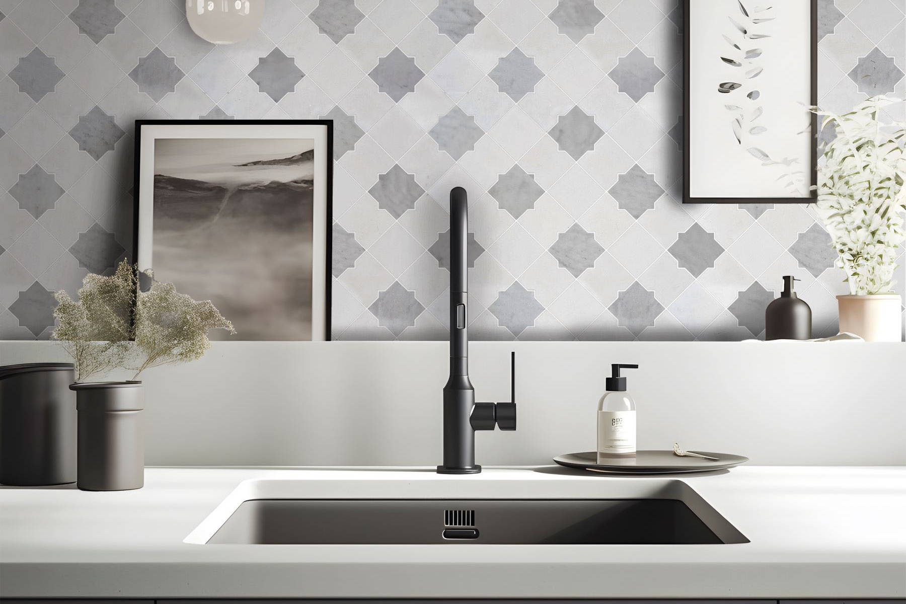 Star & Square White & Grey Mix Marble | Garcia Imported Tile