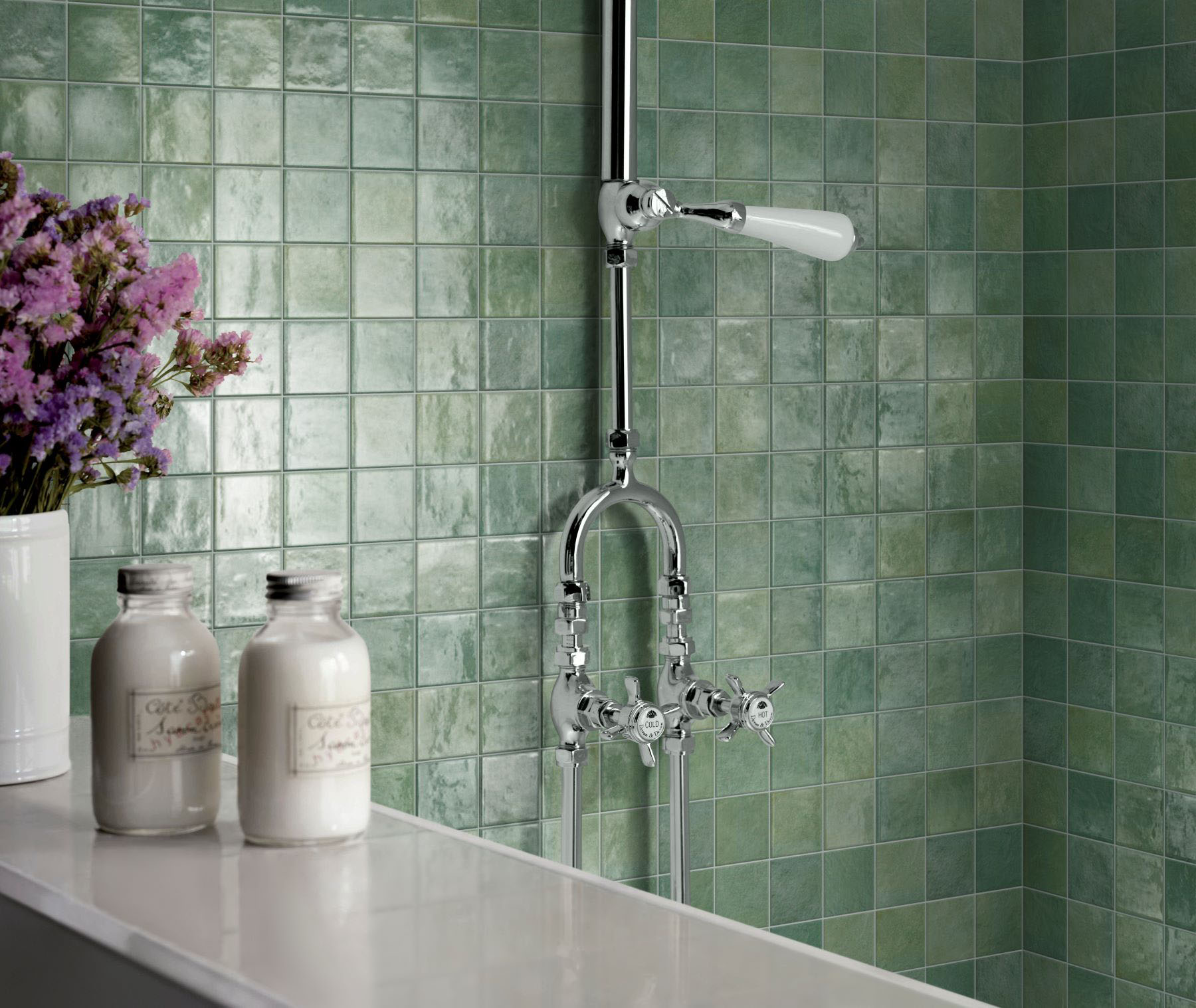 Zellige Glazed Ceramic Soft Green Mix 3 | Garcia Imported Tile
